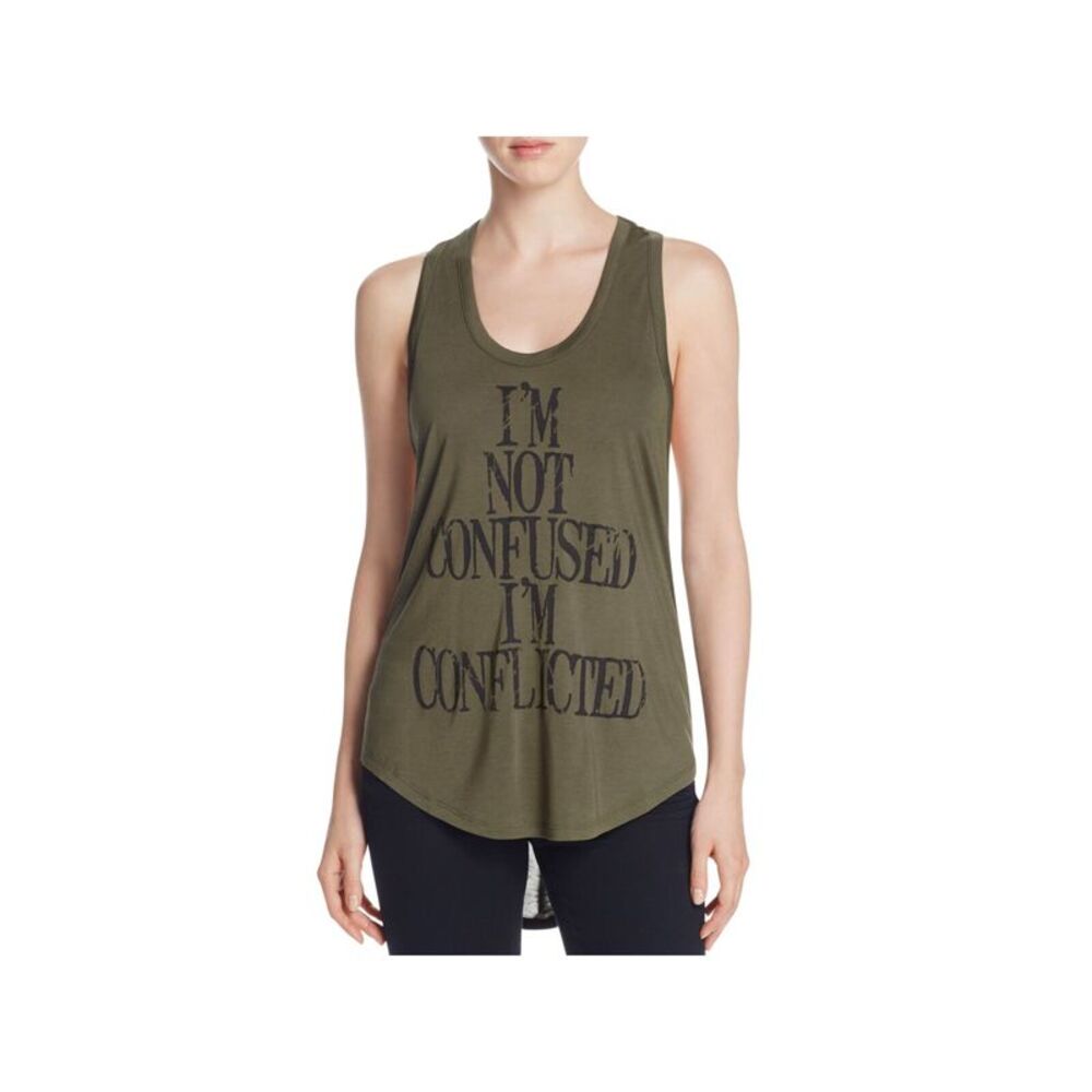 HAUTE HIPPIE Womens Green Stretch Graphic Sleeveless Scoop Neck Tank Top XS